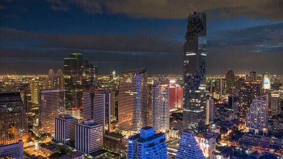 延时泰国中央商务区城市景观曼谷地标