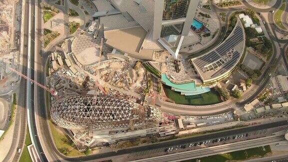 迪拜摩天大楼建设无人机飞