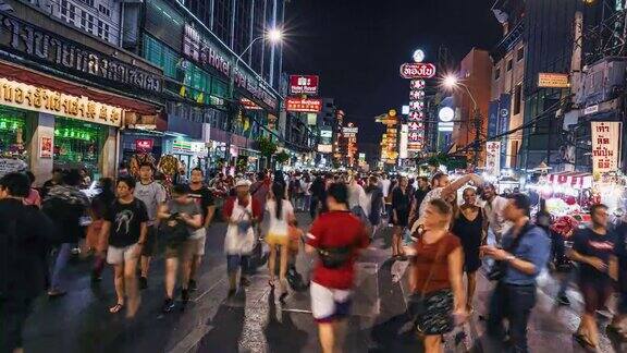 曼谷唐人街在晚上的时间流逝泰国