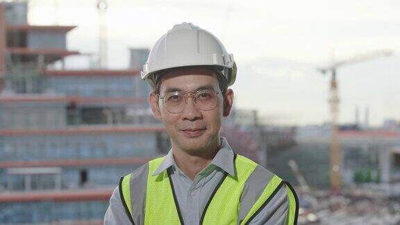 亚洲自信建筑师在施工现场的肖像