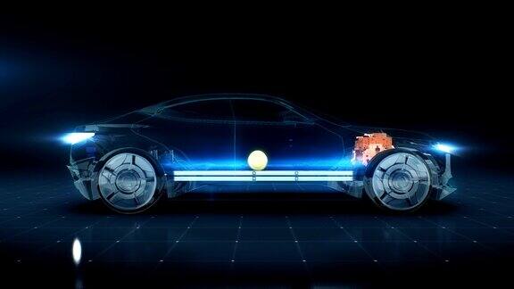 旋转电子混合动力充电锂离子电池回声车环保的未来汽车4k的电影