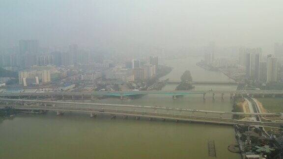 珠海滨江交通大桥澳门城市景观边境航拍全景4k中国