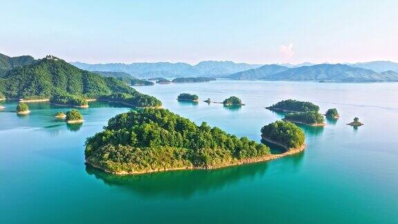 杭州千岛湖自然风光鸟瞰图
