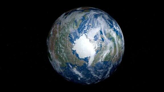 从外太空观察地球上的北极和冰川北冰洋