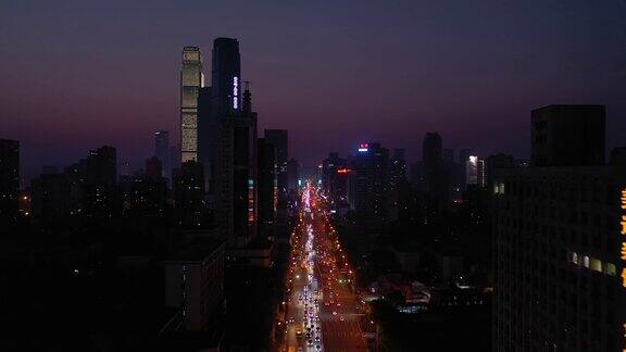 日落时分夜光长沙市区主要交通街道航拍全景4k中国