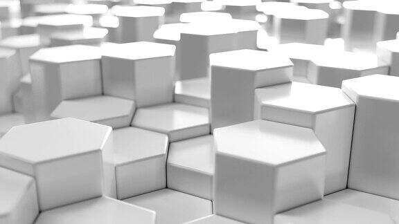 白色几何六角形抽象背景三维渲染
