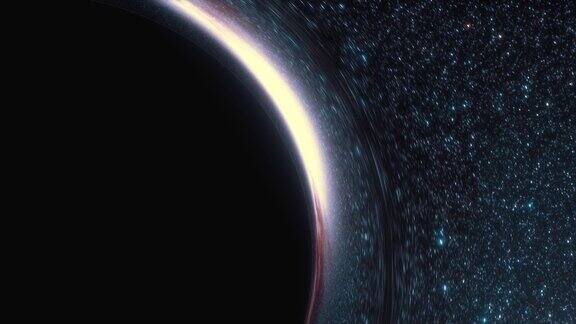 太空中黑洞的动画在黑洞的视界中空间、光和时间被强烈的引力所扭曲