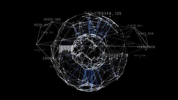 美丽的3d动画全球商业网络在空间旋转与数字和图表商业和技术概念循环动画4K超高清3840x2160