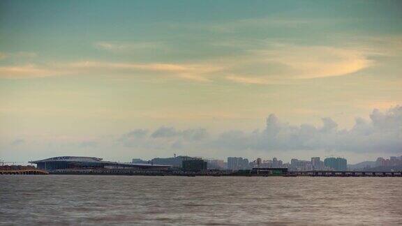 中国日落天空珠海湾机场综合大桥全景4k时间