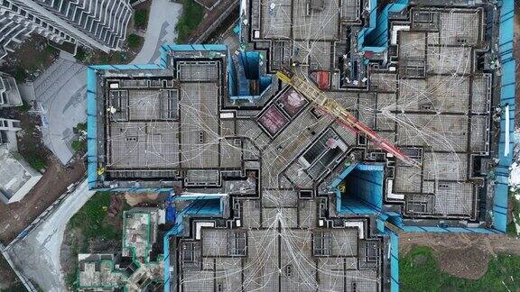 中国现代公寓建筑工地的航拍画面