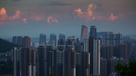 中国日落天空珠海公园顶部城市景观航空全景4k时间