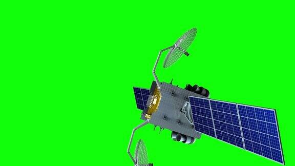 绿色屏幕上的虚拟太空卫星3d动画