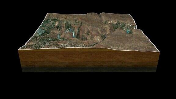 维多利亚瀑布地形地图3D渲染360度循环动画