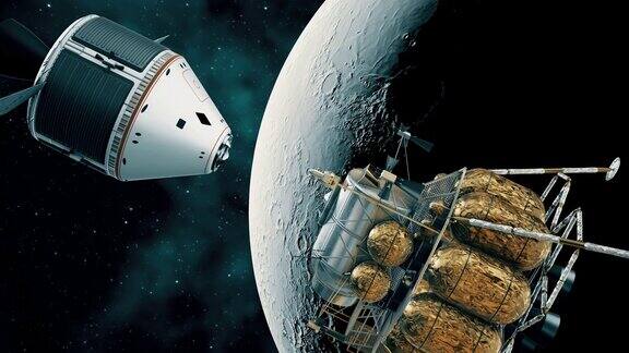 4k空间站太空舱与月球着陆器的分离