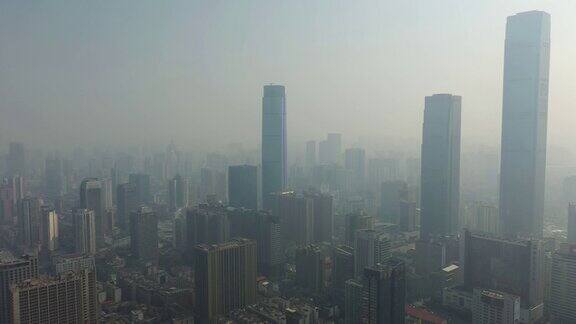 长沙市区著名摩天大楼晴天空中全景4k中国