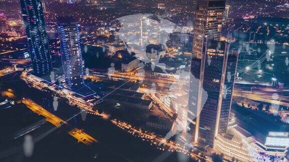 智慧城市和通信未来网络概念的城市技术智能电网概念抽象物联网、人工智能、云计算、无线技术无人机拍摄