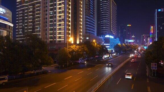 夜光长沙市区交通街桥全景4k中国