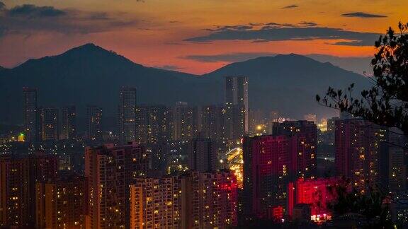 中国日落天空珠海著名山公园山顶城市景观航拍全景4k时间