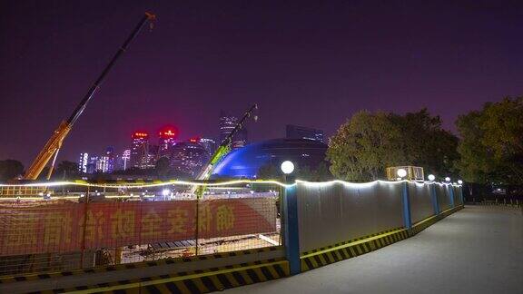 夜景时间杭州市中心市中心建设场延时4k中国全景
