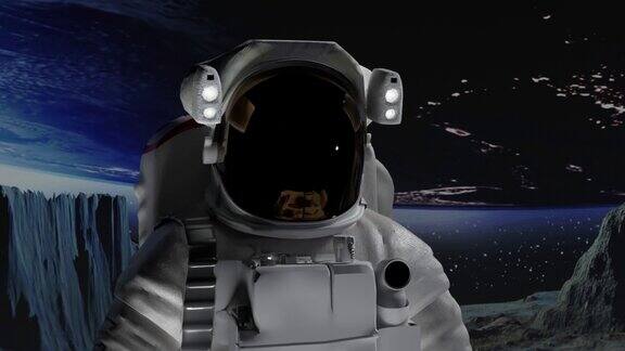宇航员或宇航员在外太空探索与背景星场在4K分辨率