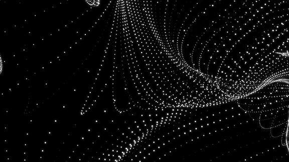 4k抽象的蓝色波浪粒子在黑暗的背景与灯光效果数字技术的连接和创新