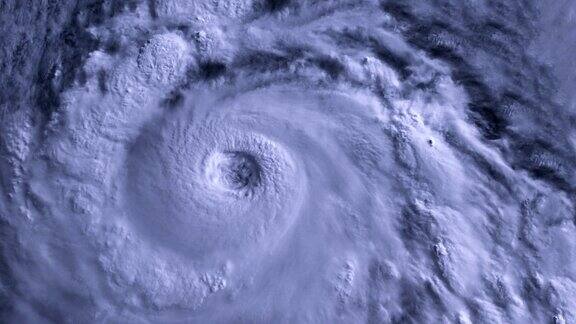 海面上有闪电的飓风风暴卫星视图