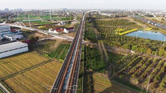 中国农村的航拍和高铁
