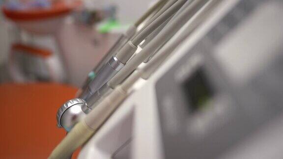 医院室内牙科诊所的侧视图特写医疗工具牙科保健专业设备无人诊所