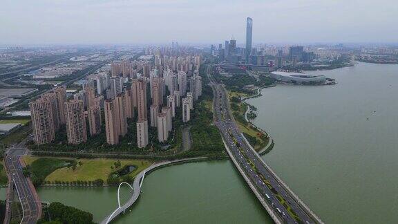 航拍中国苏州城市现代建筑景观