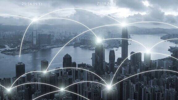 4k分辨率的香港城市景观与网络连接