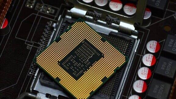详细的CPU计算机处理器上的插座的PC主板与组件