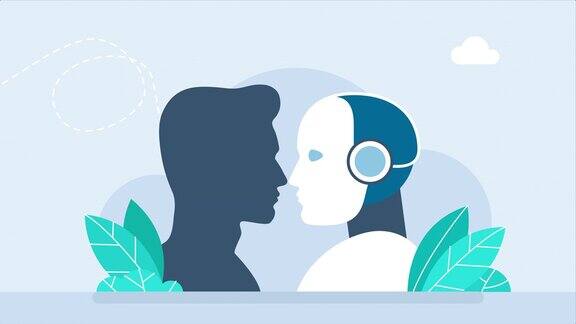 机器人和人的区别机器vs人类人脑脑头与人工智能机器人脑头人工智能和自然智能技术二维平面动画
