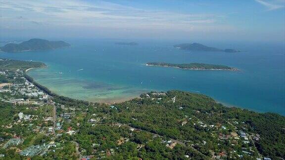 晴天普吉岛海岸线高空高空鸟瞰4k泰国