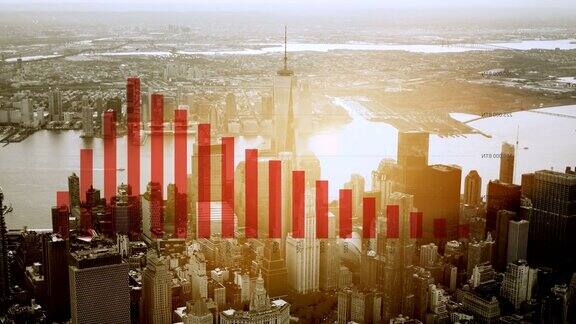 全球数据收集:市长城市背景与动画图表在前景