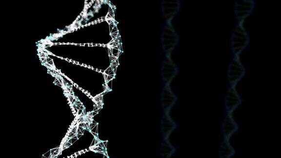 3D渲染DNA旋转在黑暗的背景抽象的化学概念
