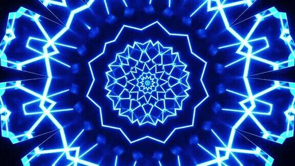蓝色和黑色的抽象背景与星星的设计万花筒VJ回路