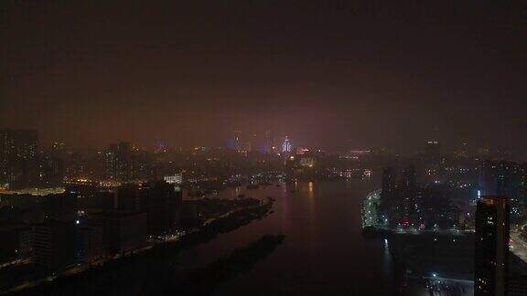 夜间灯光照亮澳门城市景观空港全景4k中国