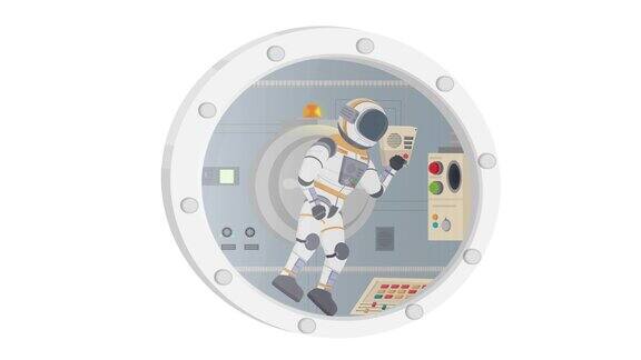宇航员控制宇宙飞船控制面板的动画设置卡通
