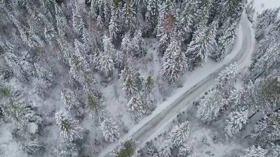 4K航拍:白雪覆盖的道路