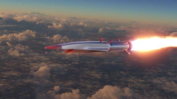 高超音速火箭在云层上方飞行