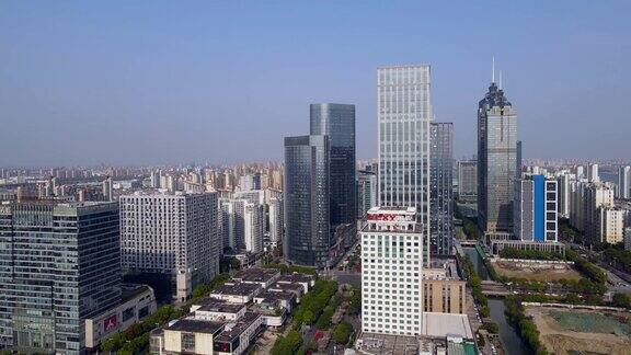 航拍中国苏州中心商务区的建筑景观