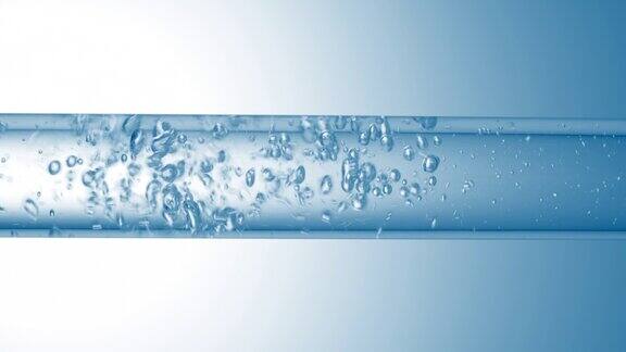 透明液体在玻璃管内流动产生气泡