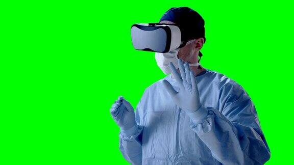 在医学研究中戴着虚拟现实眼镜的人