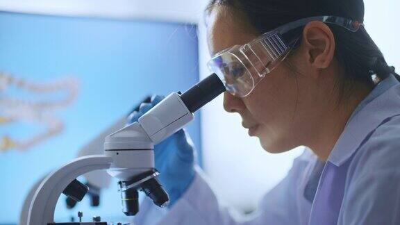 医学科学实验室科学家在显微镜下观察样本