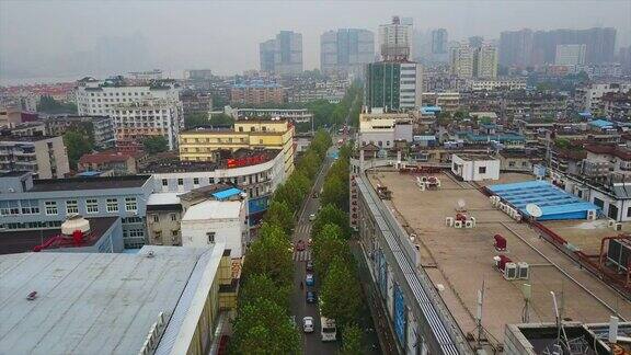 中国白天武汉市景购物街区交通道路航拍全景图4k