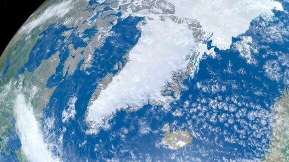 格陵兰岛国家在地球上从外太空旋转