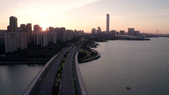 日出与住宅建筑中国苏州航拍