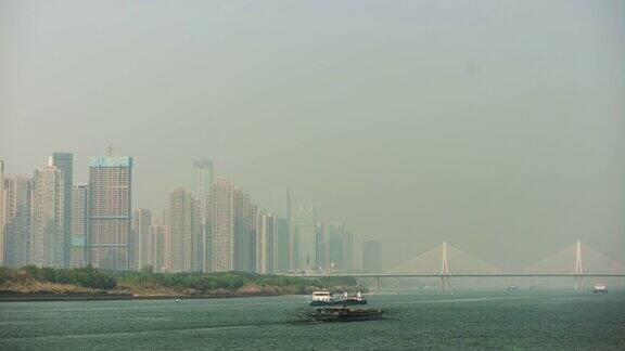 日落时间长沙滨江湾交通大桥全景时间间隔4k中国