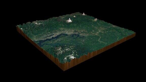 西雅图地形地图3D渲染360度循环动画