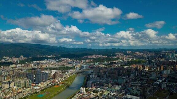 晴天台北市景河流航拍全景4k时间推移台湾